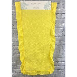 Shabby Chic Yellow Quilted Table Runner 14" x 72" Quilted Daisy eyelet lace trim